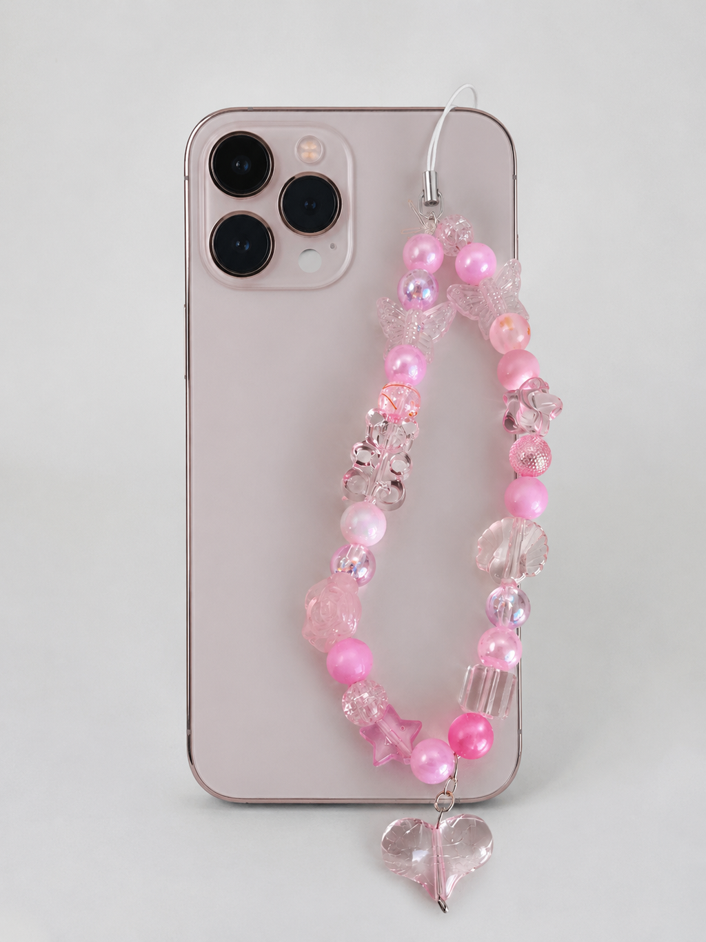Blush Bloom Phone Charm - Pink Beaded Charm Sling with Heart Pendant