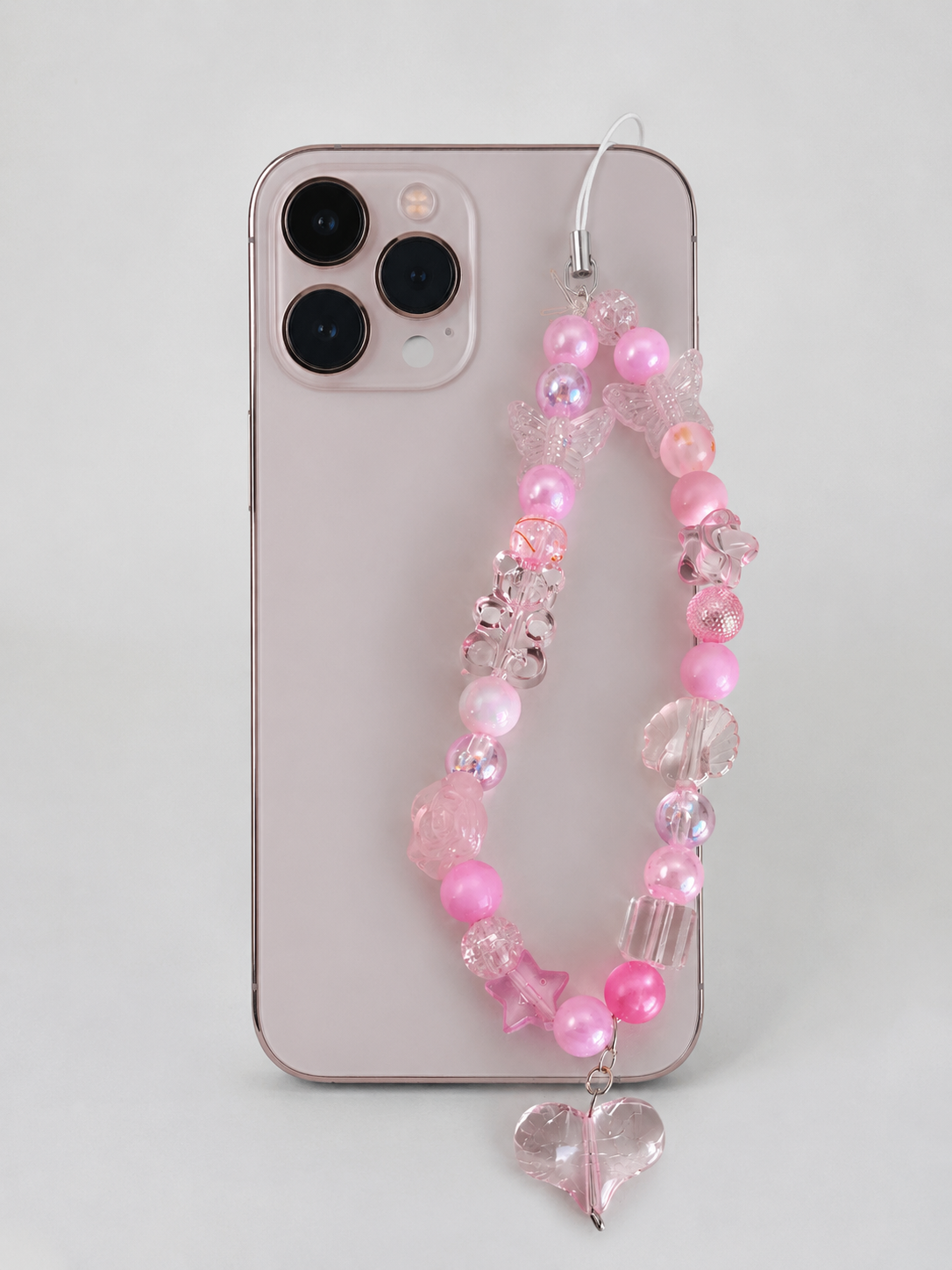 Blush Bloom Phone Charm - Pink Beaded Charm Sling with Heart Pendant