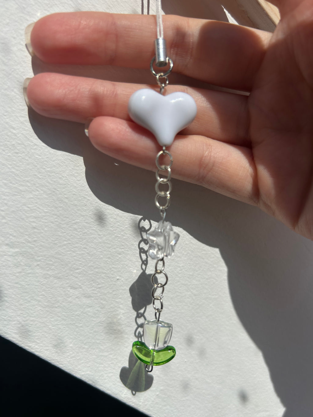 White Heart Charm sling for bags, keys or Phone Accessory