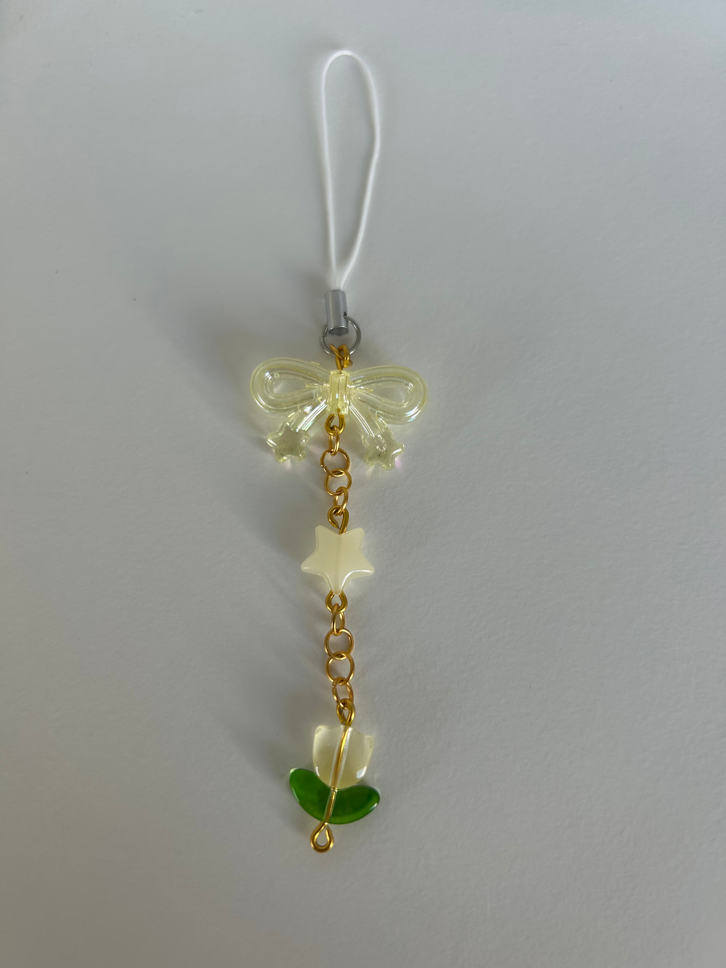 Yellow Bow and Tulip Charm sling for phone, bag or keys Accessory