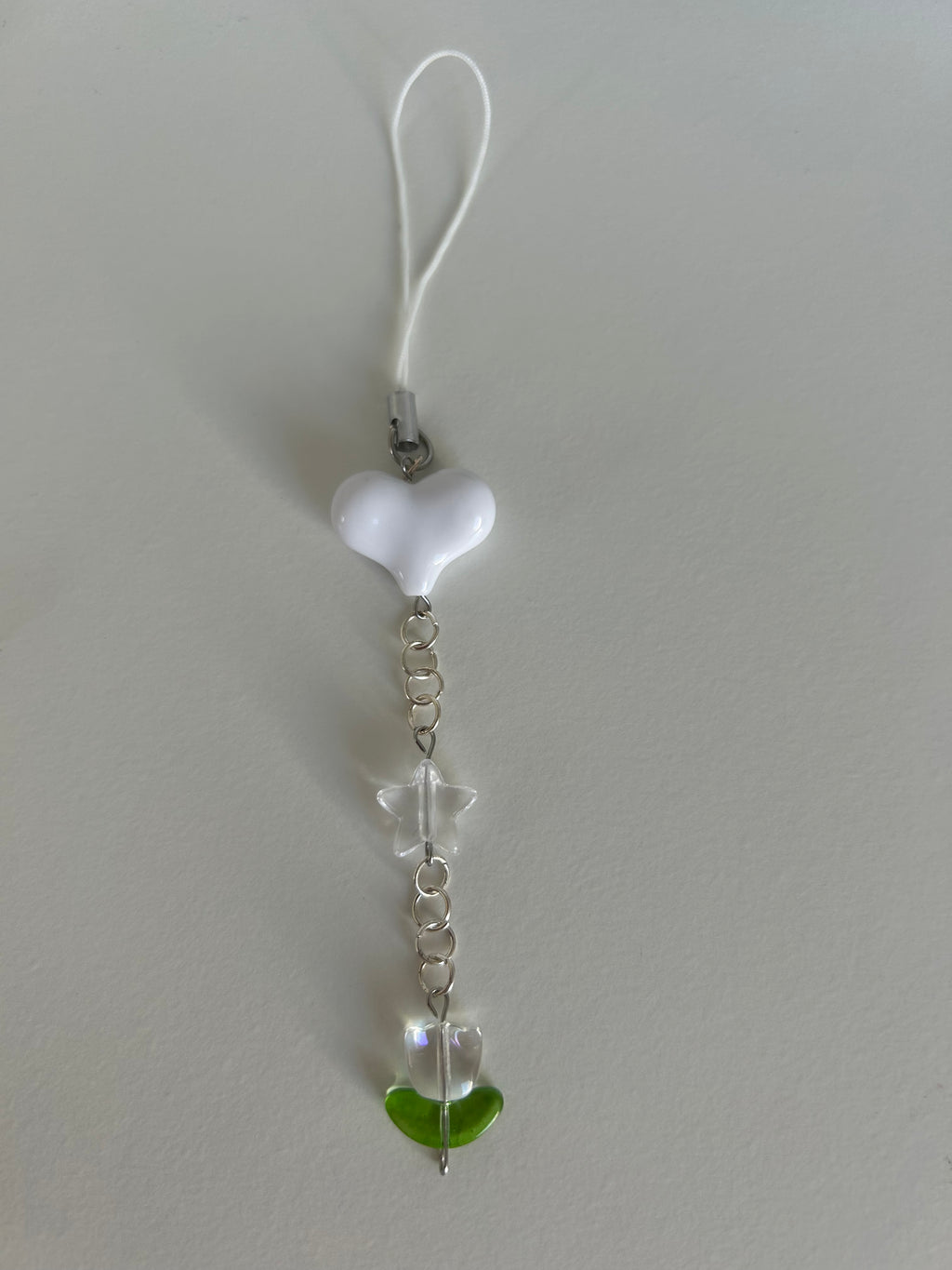 White Heart Charm sling for bags, keys or Phone Accessory