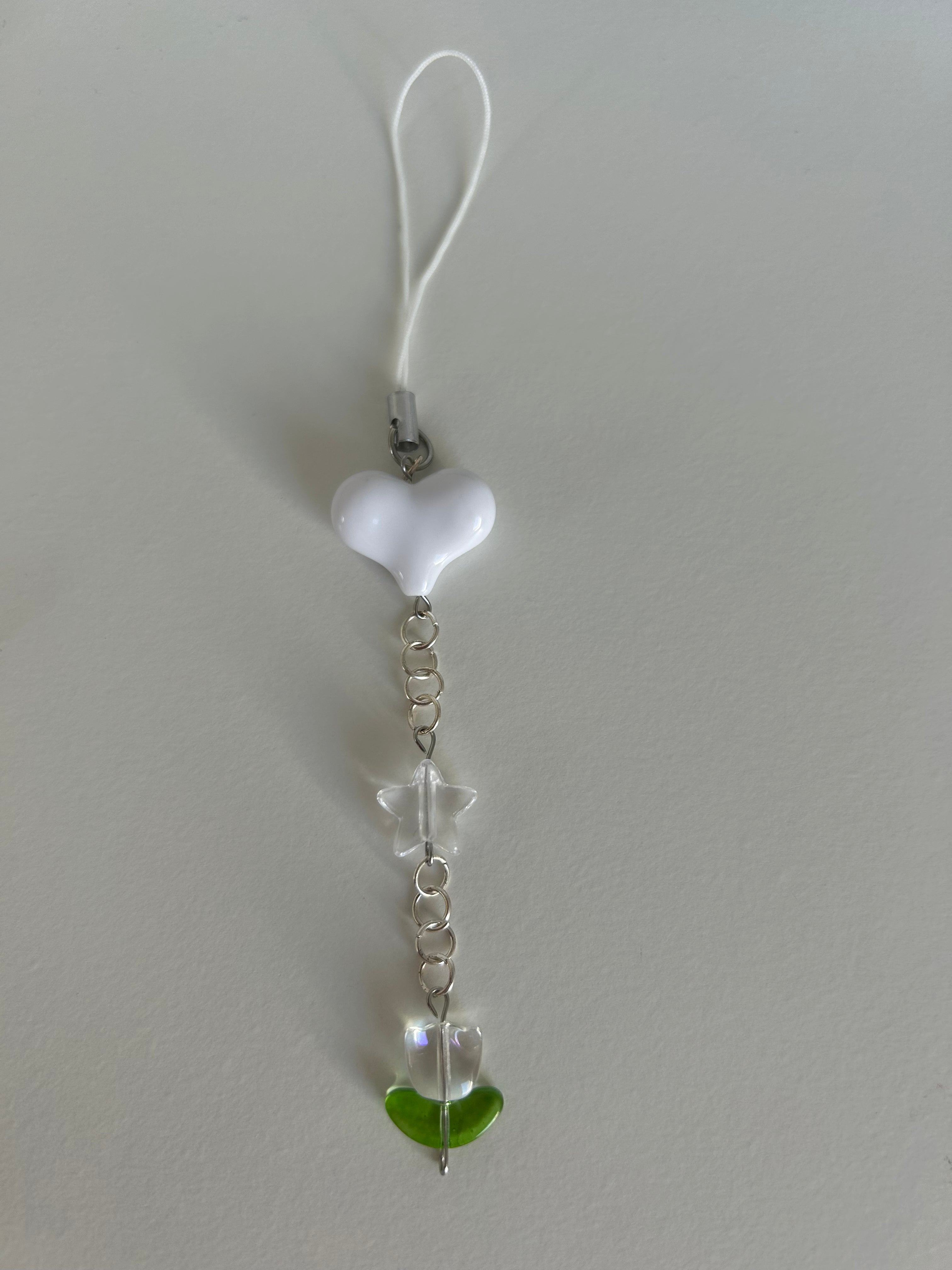 White Heart Charm sling for bags, keys or Phone Accessory