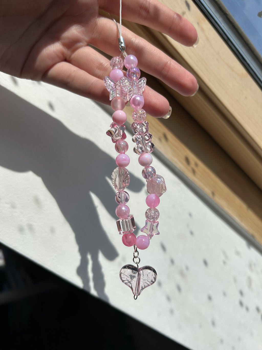 Blush Bloom Phone Charm - Pink Beaded Charm Sling with Heart Pendant