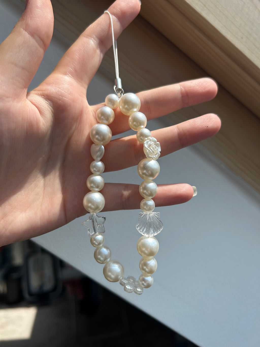 Pearl Seashell Phone Charm - Pearl Beaded Charm Sling