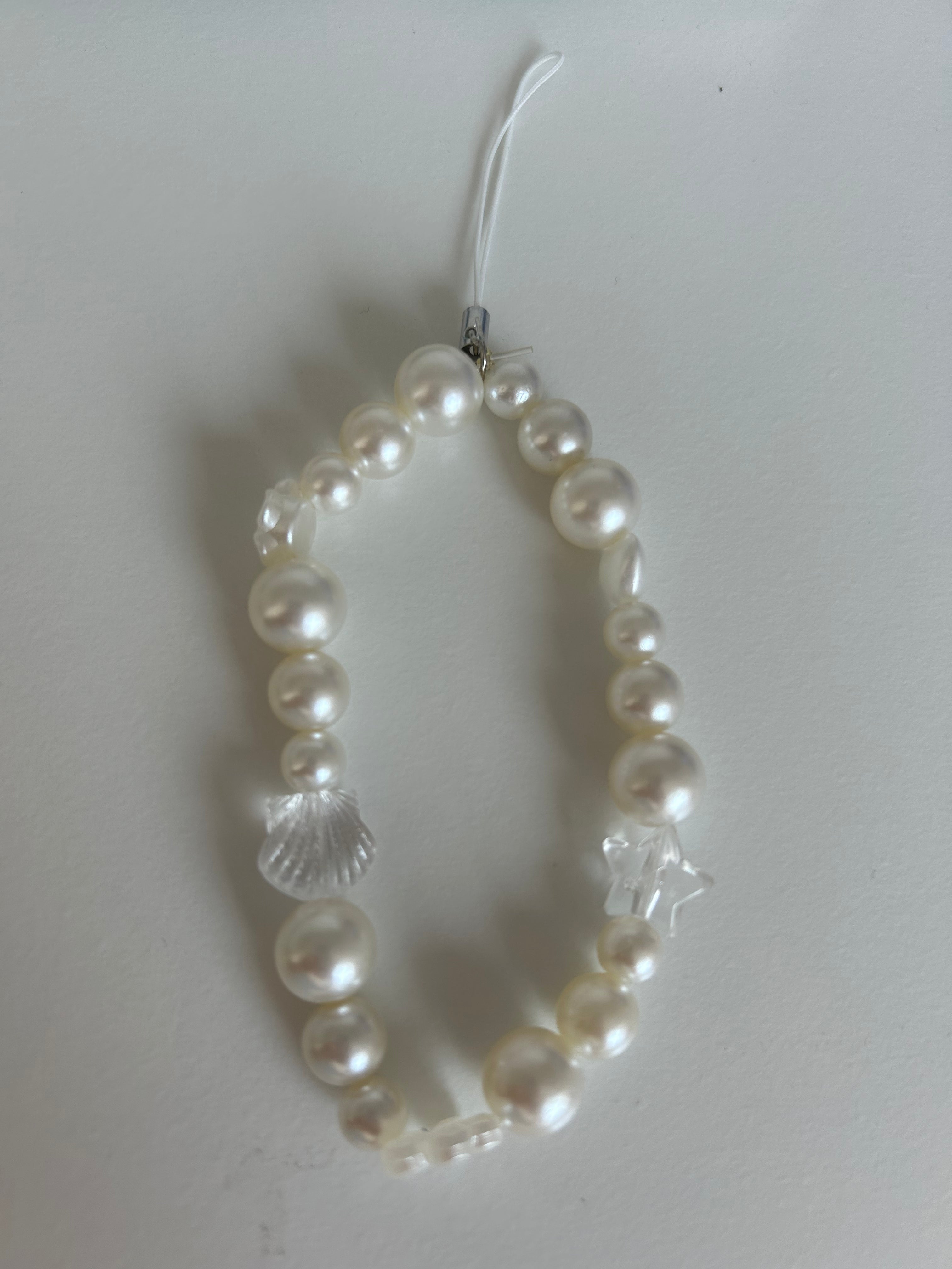 Pearl Seashell Phone Charm - Pearl Beaded Charm Sling