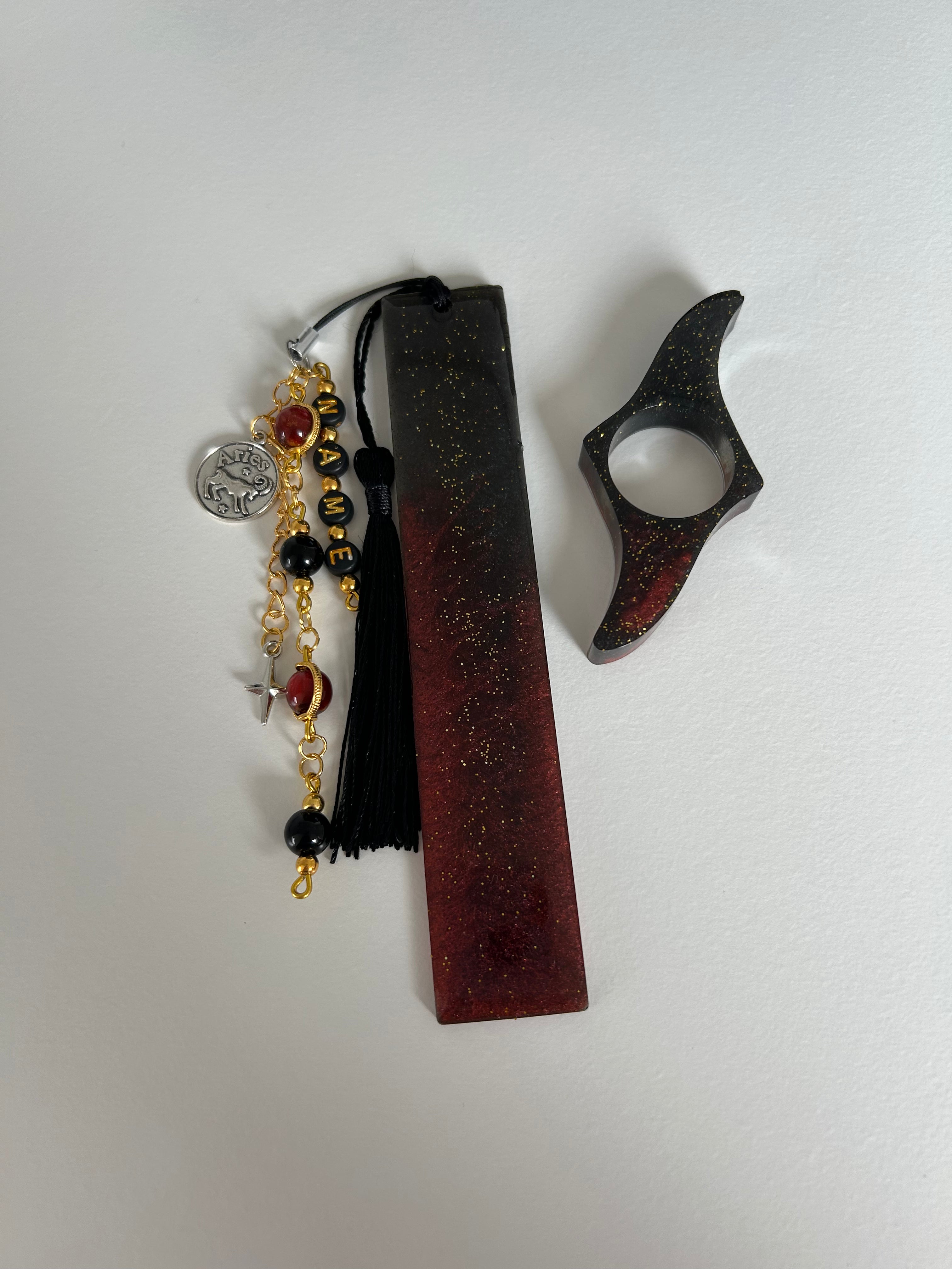 Red Fire Element Personalisable Name, Zodiac Resin Birthday Bookmark Bundle