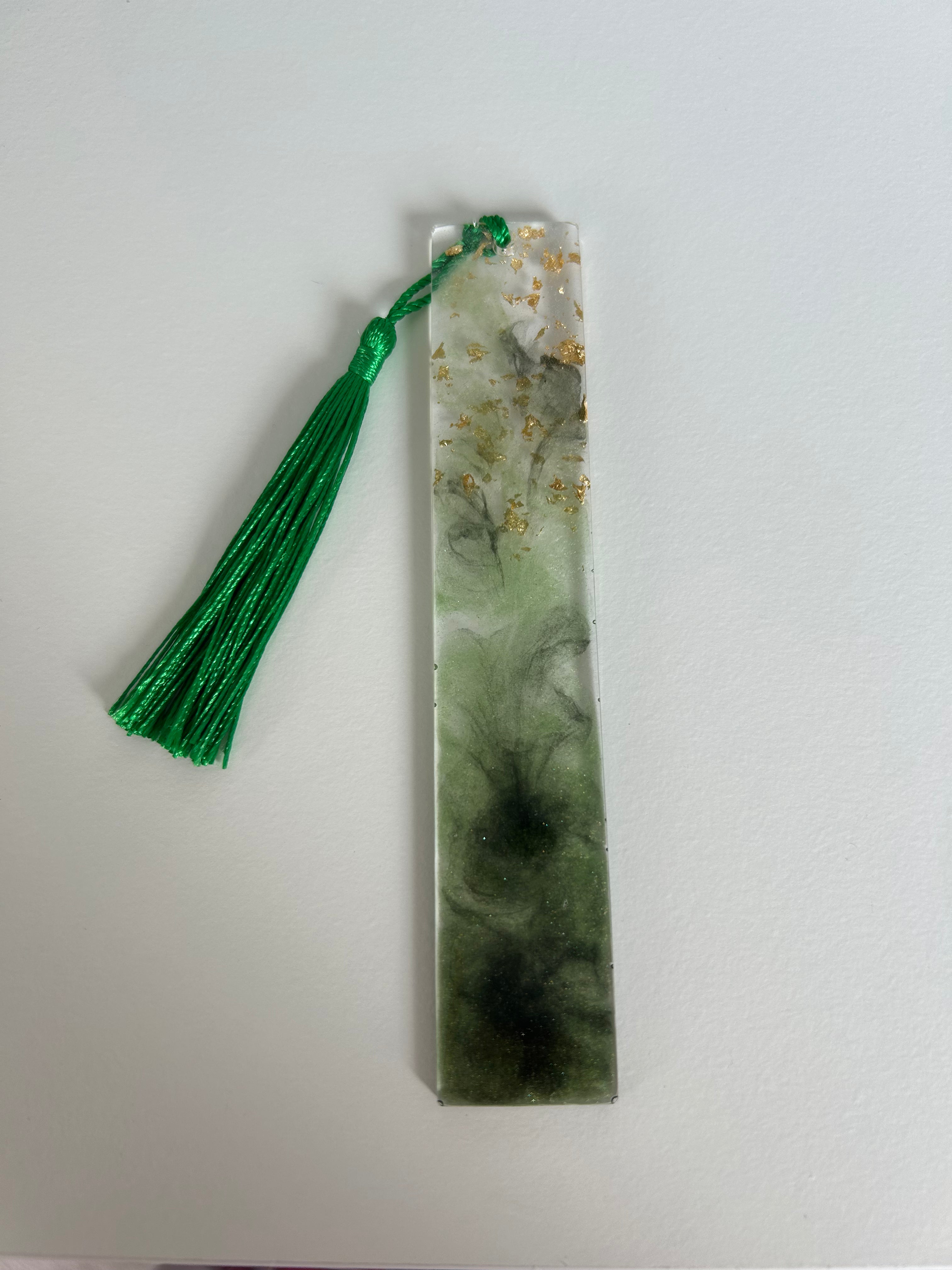 Forest Breath Resin Bookmark - Green and Gold leaf Design Gift