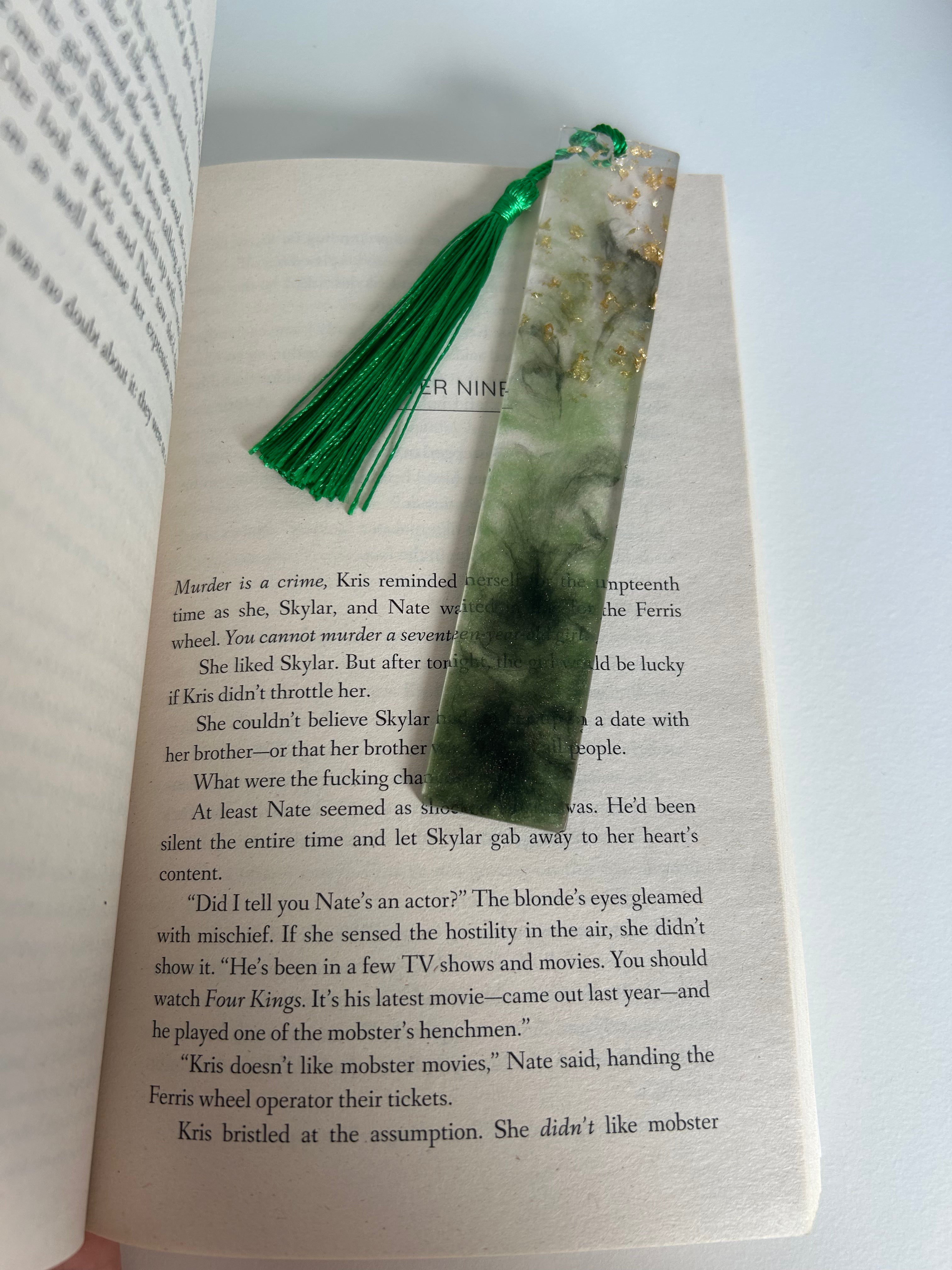 Forest Breath Resin Bookmark - Green and Gold leaf Design Gift