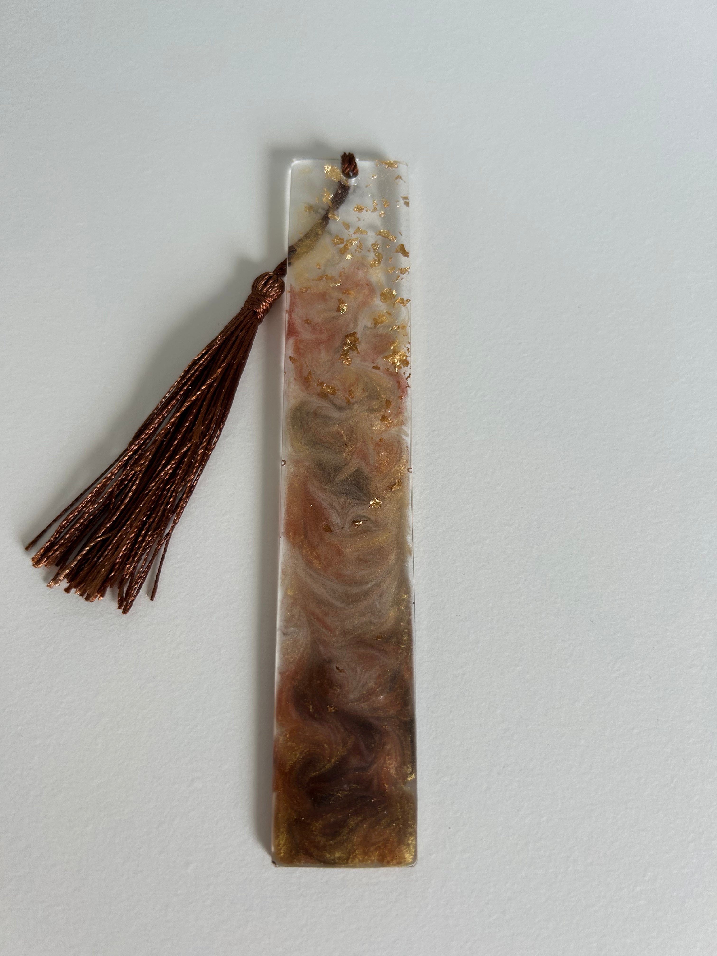 Memory Thief Resin Bookmark- Brown and Gold leaf Design Gift