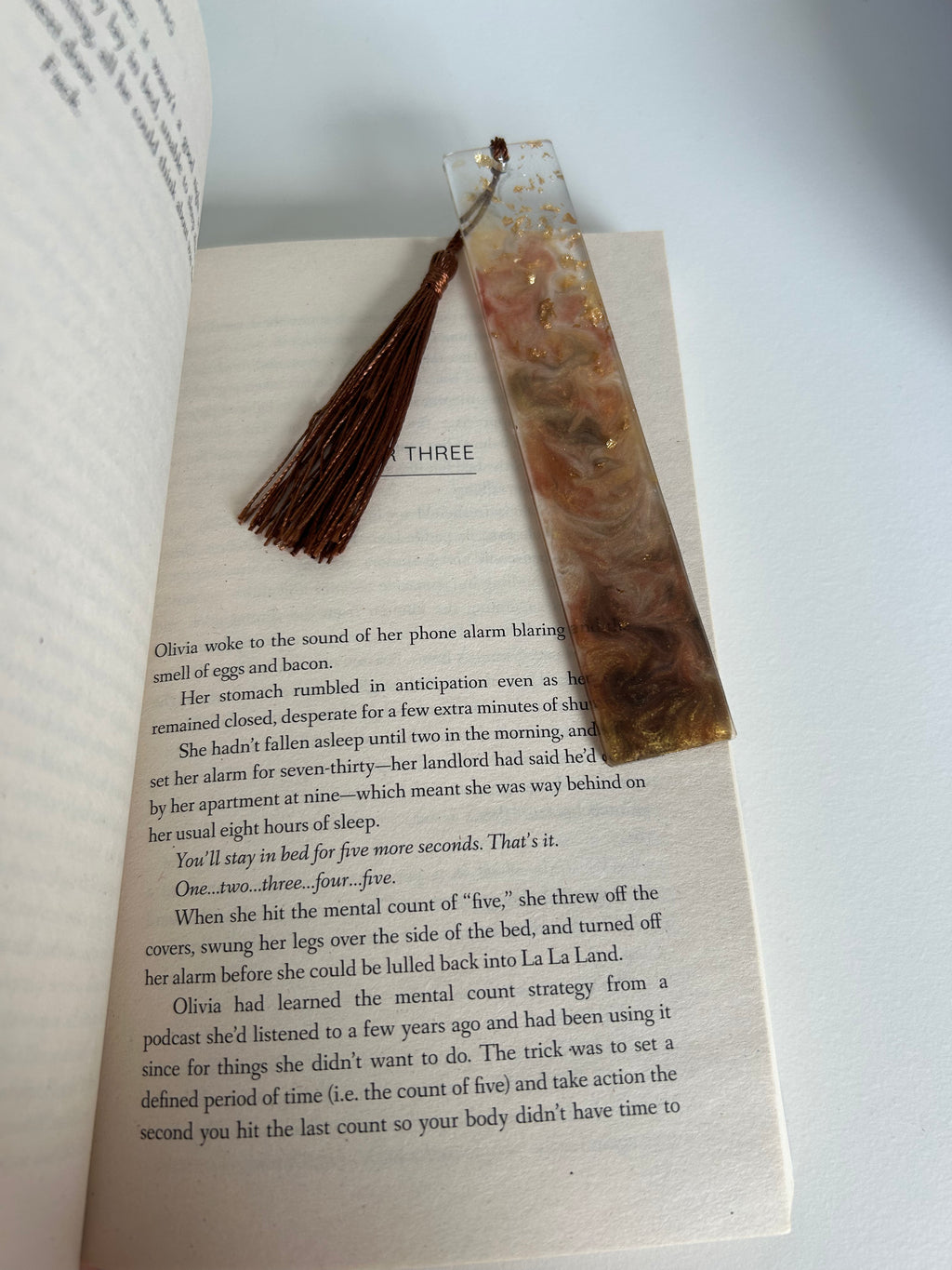 Memory Thief Resin Bookmark- Brown and Gold leaf Design Gift