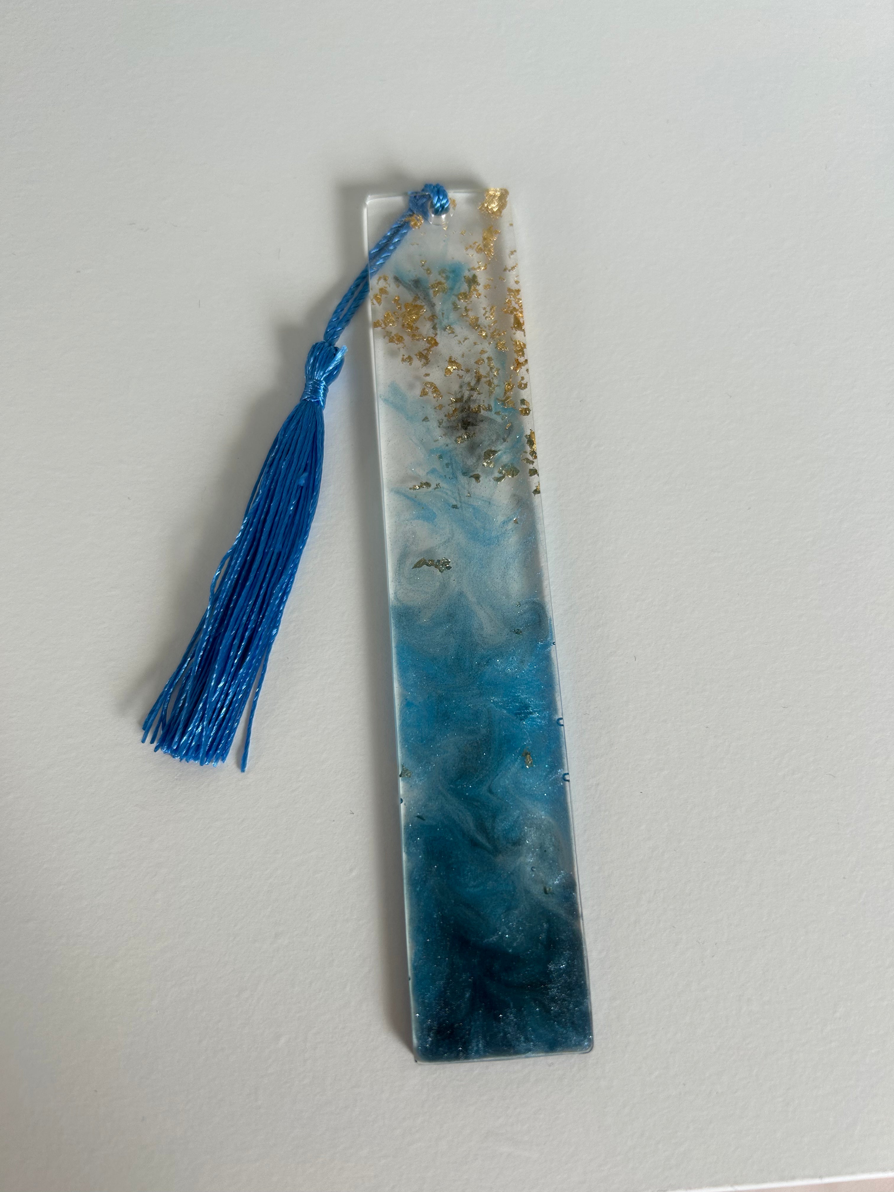 Moon Tears Resin Bookmark - Blue pigment with Gold leaf Design Gift