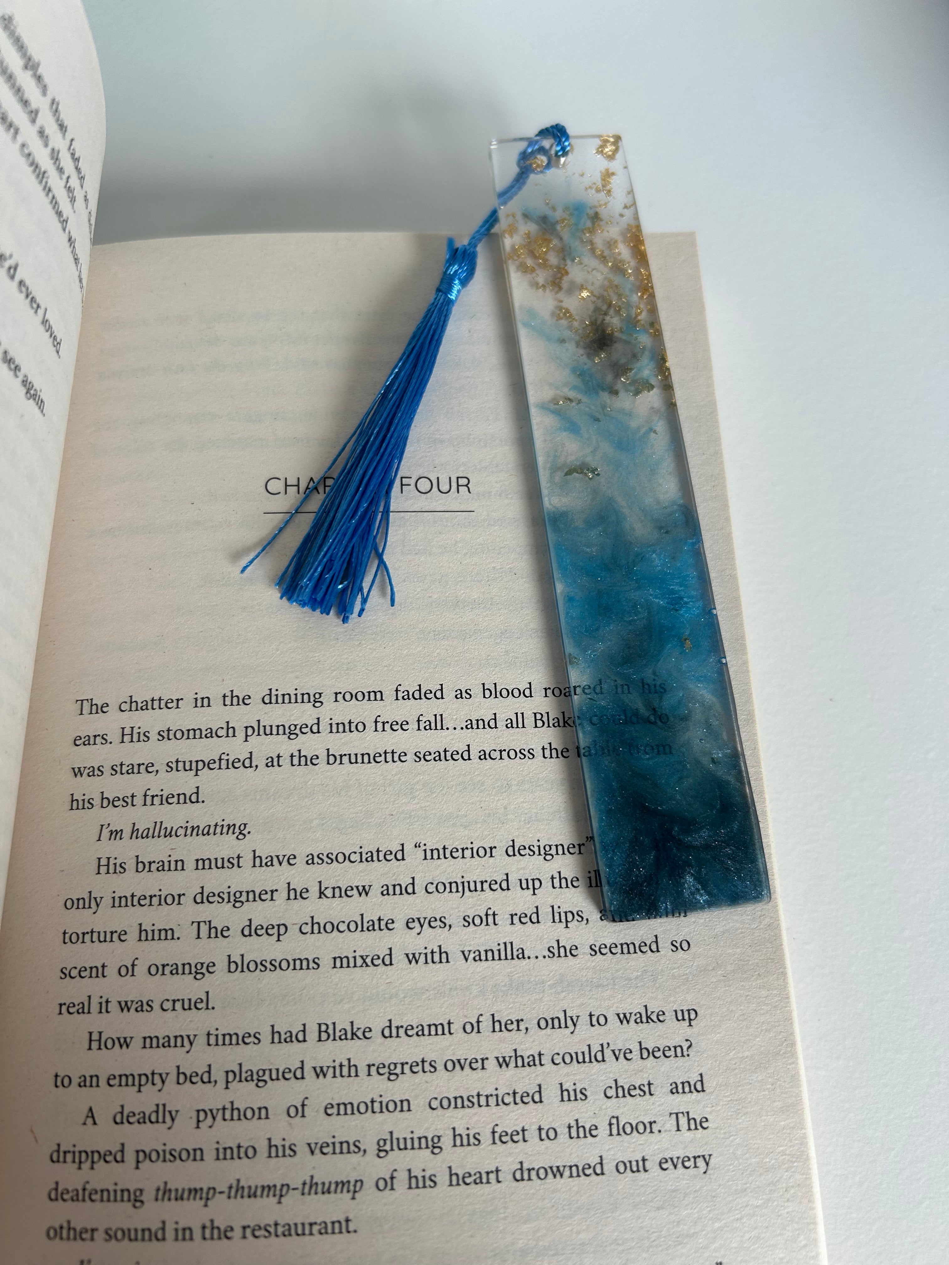 Moon Tears Resin Bookmark - Blue pigment with Gold leaf Design Gift