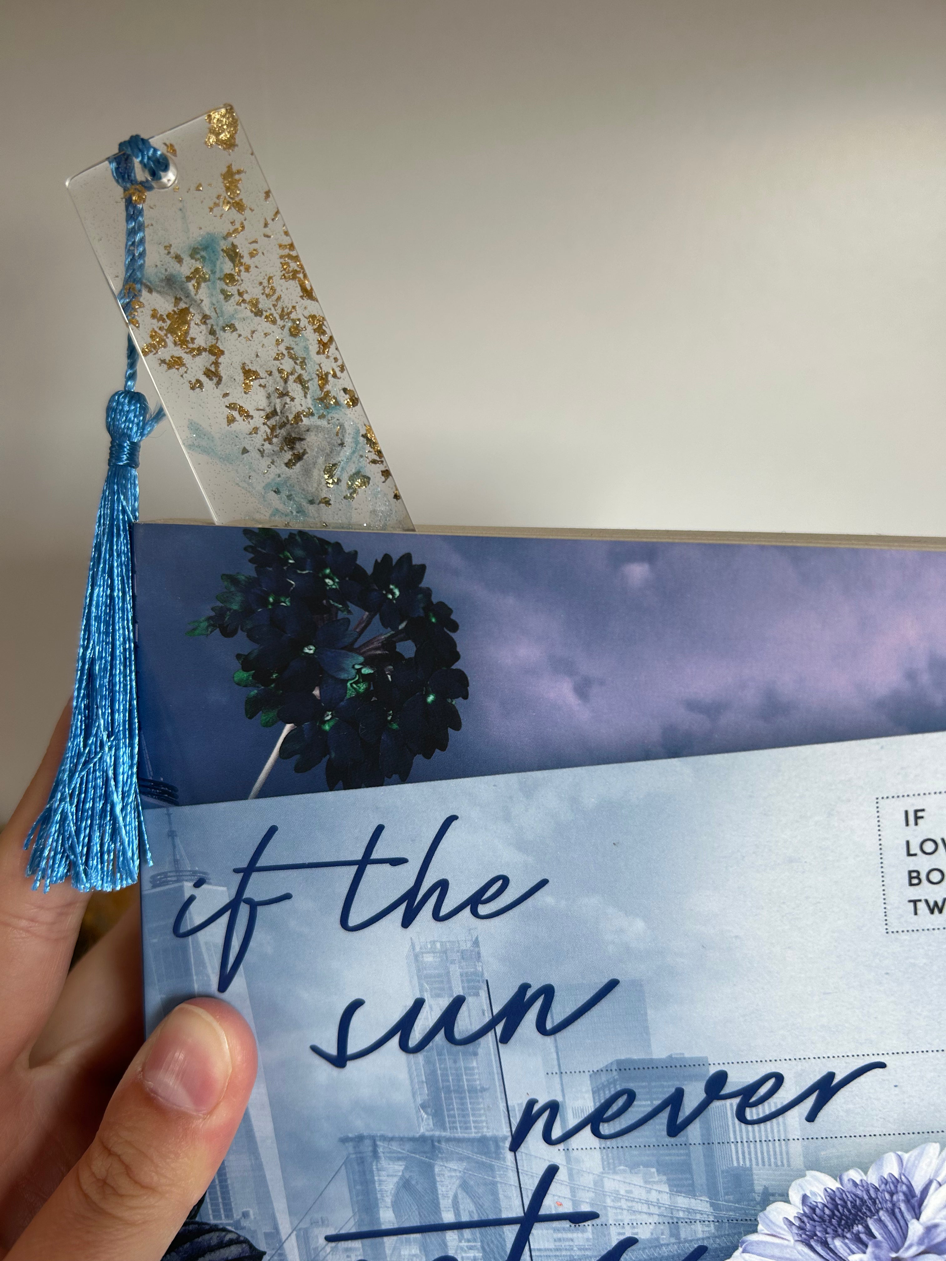 Moon Tears Resin Bookmark - Blue pigment with Gold leaf Design Gift