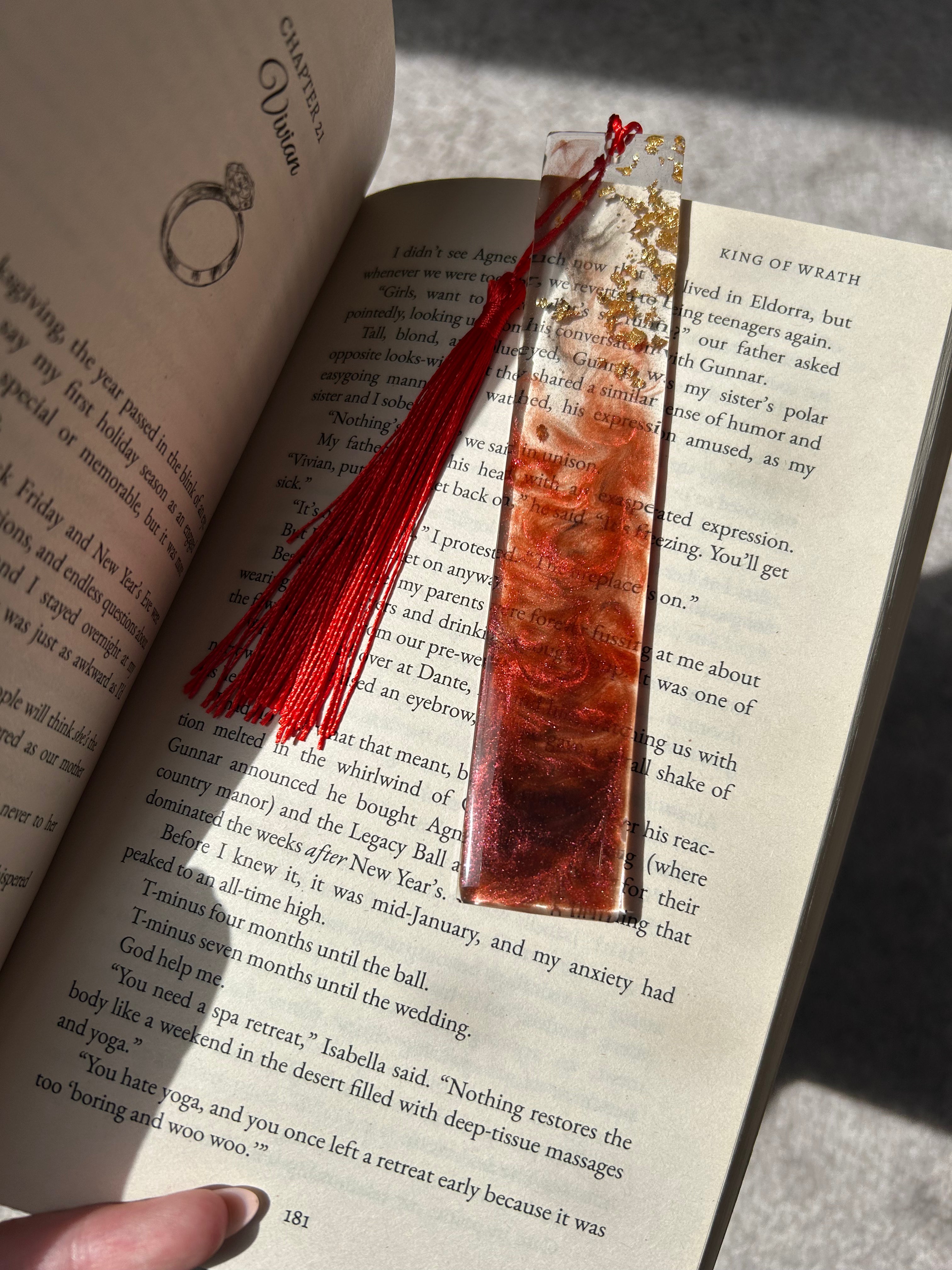 Hearts Desire Potion Archive Resin Bookmark - Red and gold leaf design gift