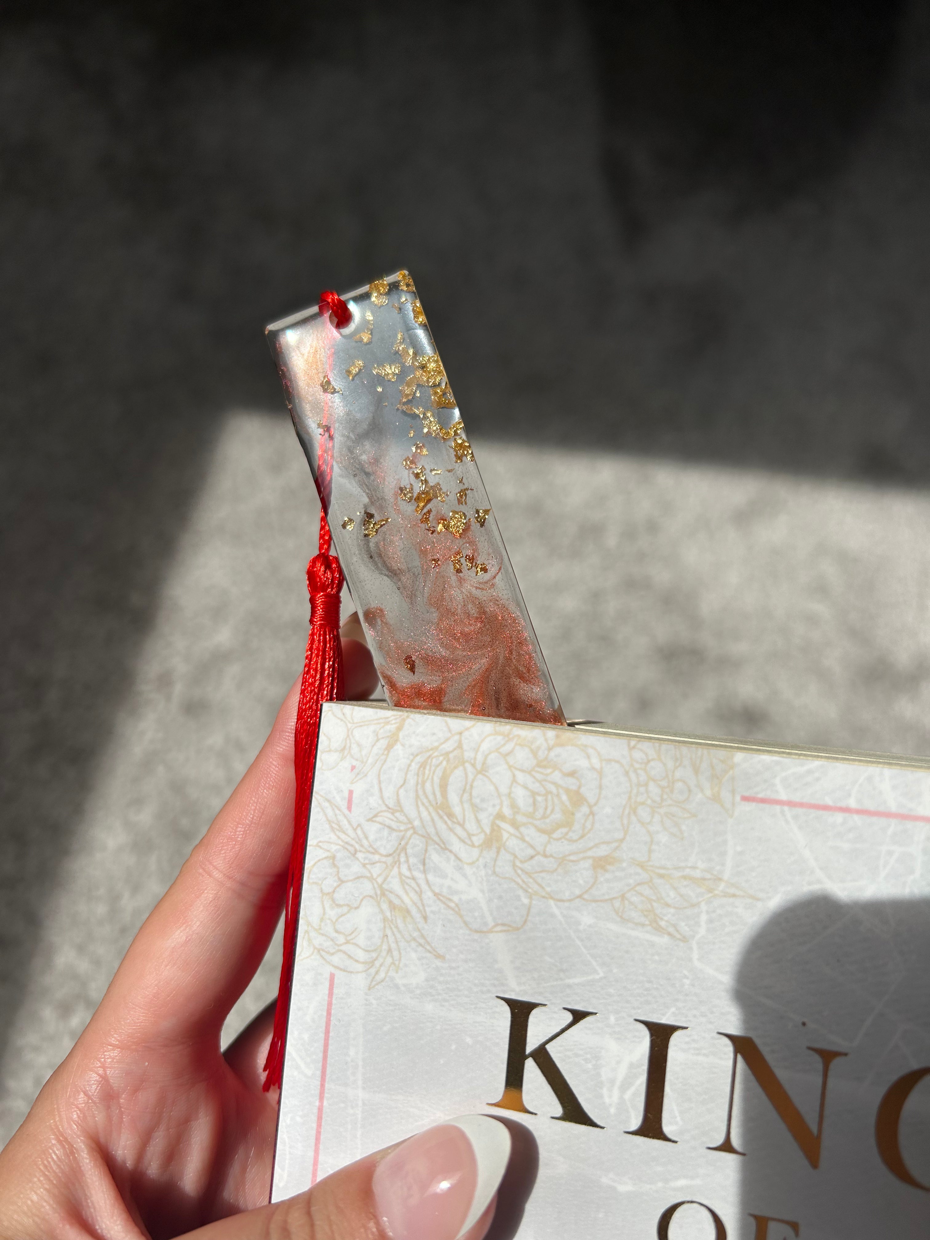 Hearts Desire Potion Archive Resin Bookmark - Red and gold leaf design gift