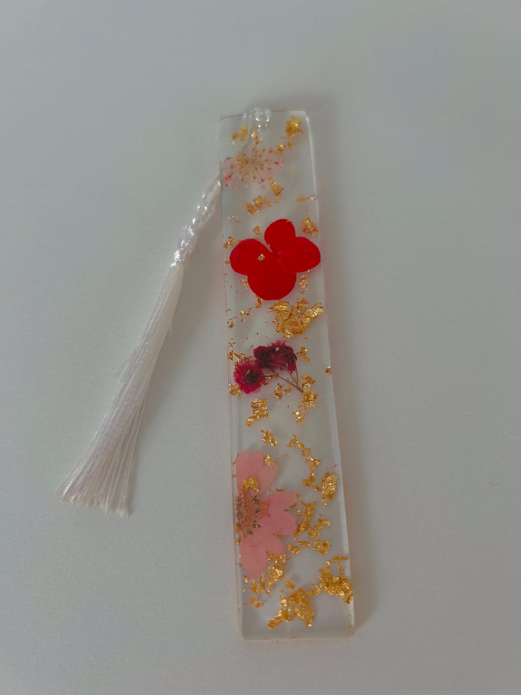 Crimson Bloom Pink Flower Resin bookmark, gold leaf and Personalisable Name, Gift