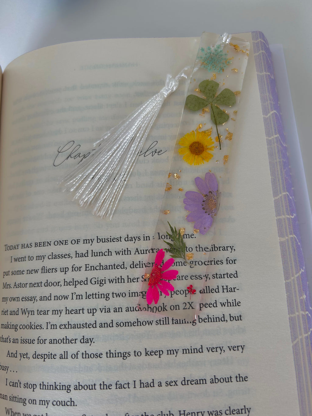 Lucky meadow, Colourful Flower Resin Bookmark, Personalisable Name, Gift