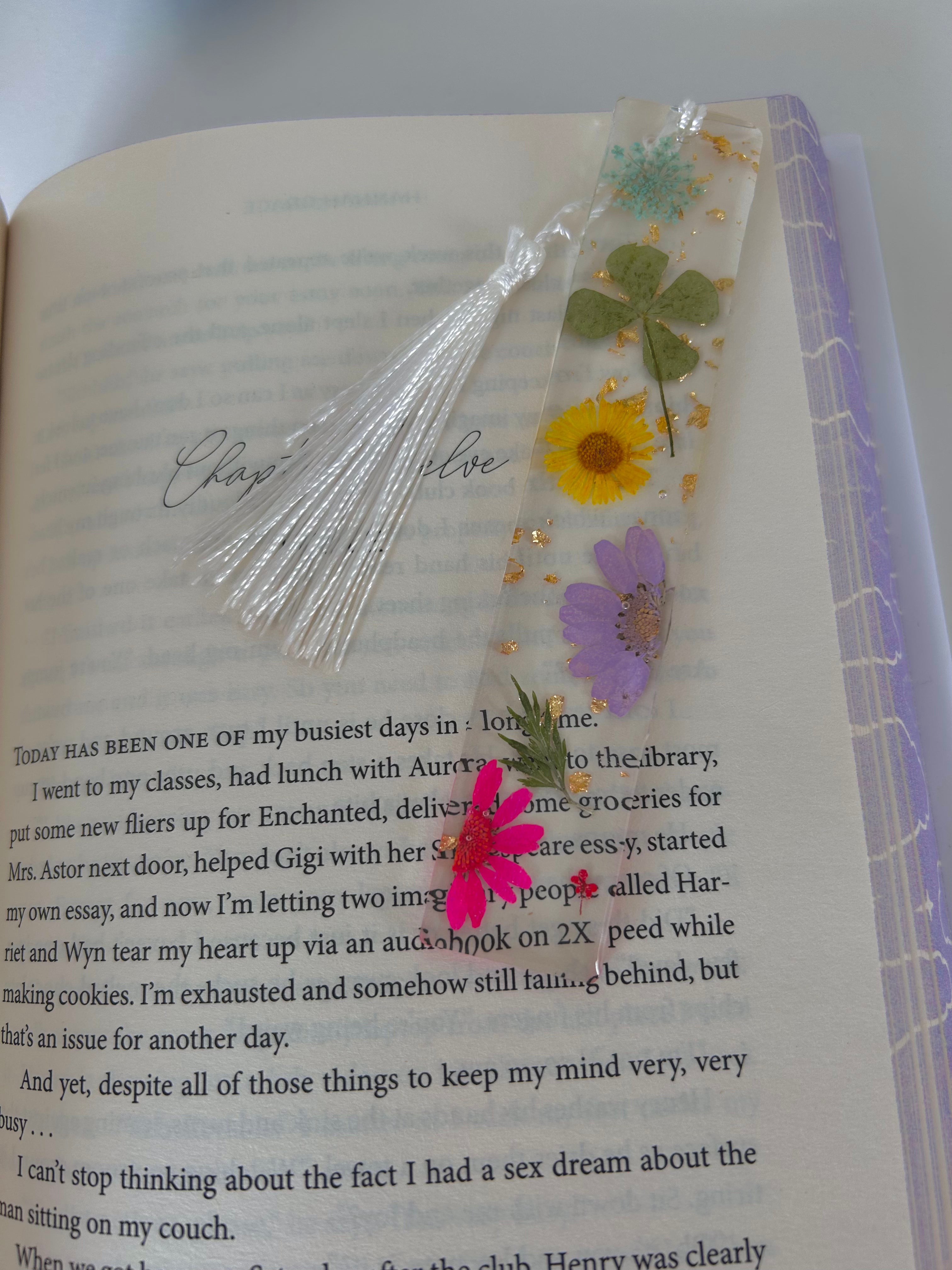 Lucky meadow, Colourful Flower Resin Bookmark, Personalisable Name, Gift