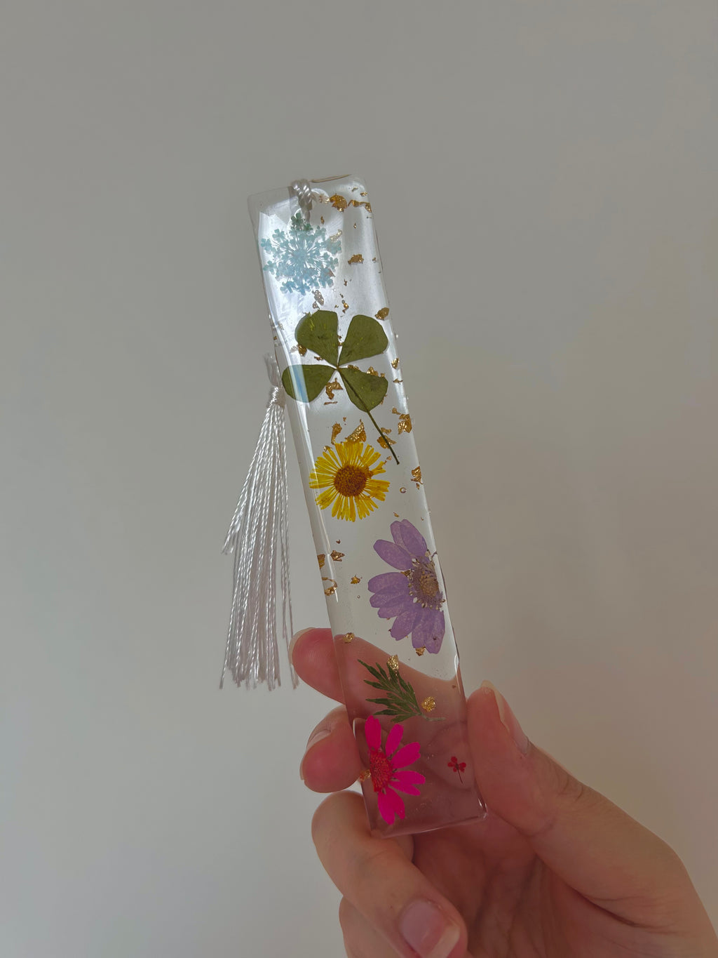 Lucky meadow, Colourful Flower Resin Bookmark, Personalisable Name, Gift