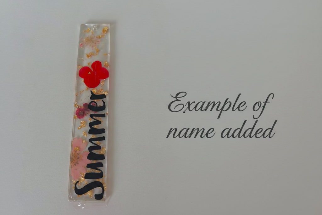Crimson Bloom Pink Flower Resin bookmark, gold leaf and Personalisable Name, Gift