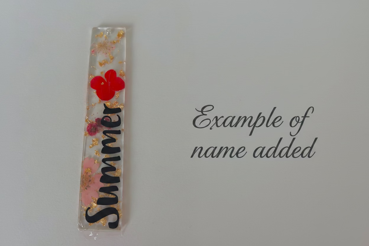 Crimson Bloom Pink Flower Resin bookmark, gold leaf and Personalisable Name, Gift