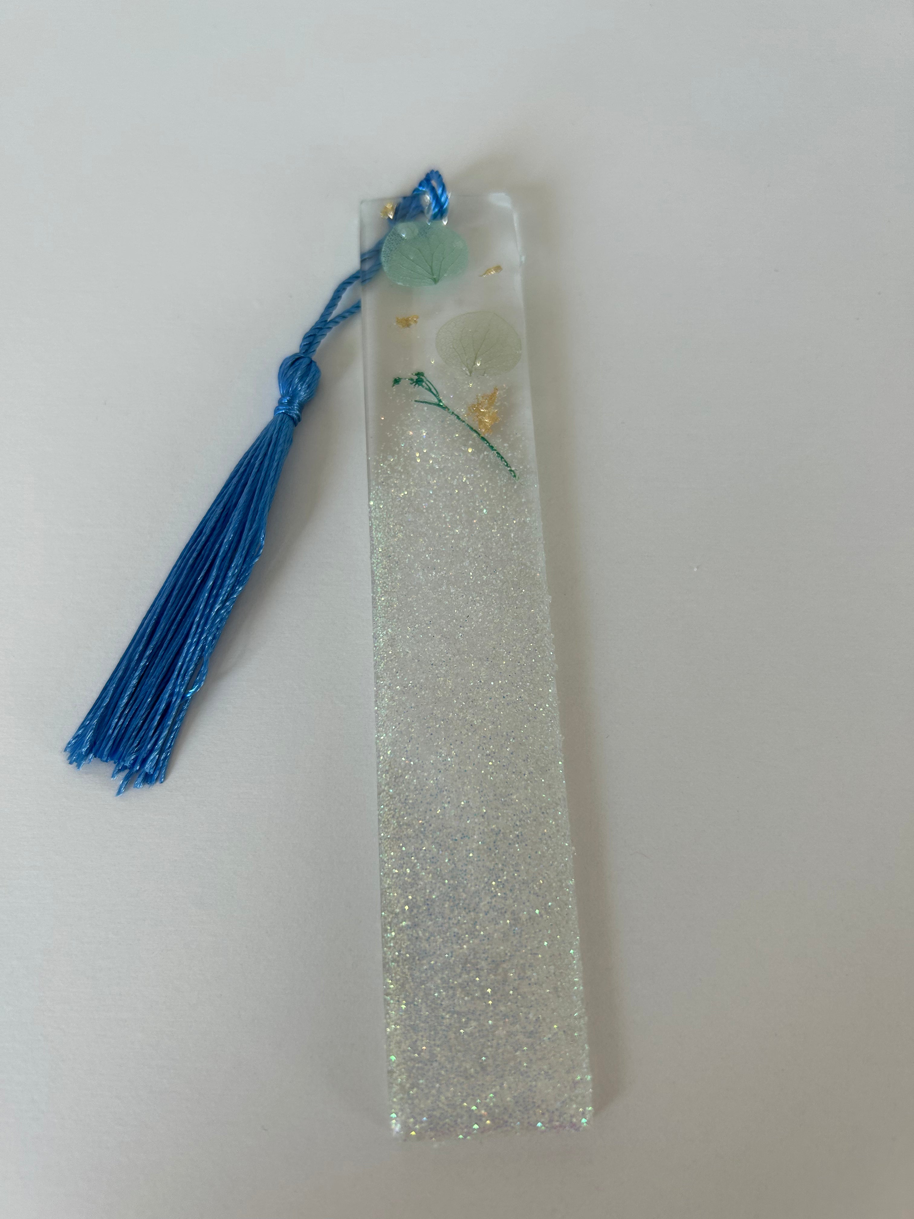 Blue/pink Botanical Glitter Colour Changing Summer Resin Bookmark Personalisable gift.