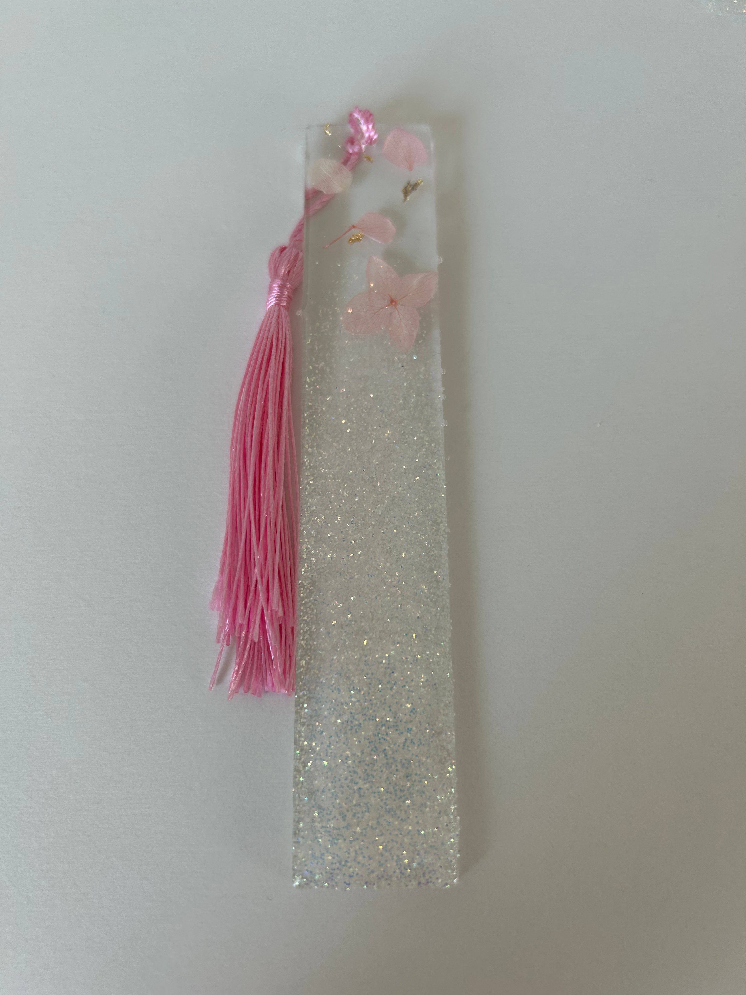 Blue/pink Botanical Glitter Colour Changing Summer Resin Bookmark Personalisable gift.