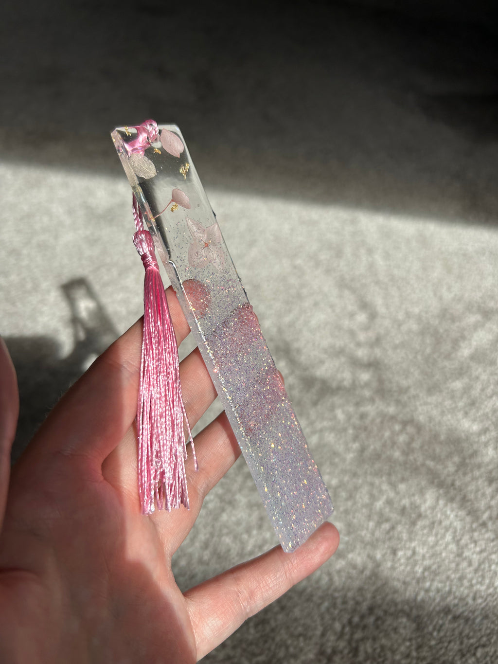 Blue/pink Botanical Glitter Colour Changing Summer Resin Bookmark Personalisable gift.
