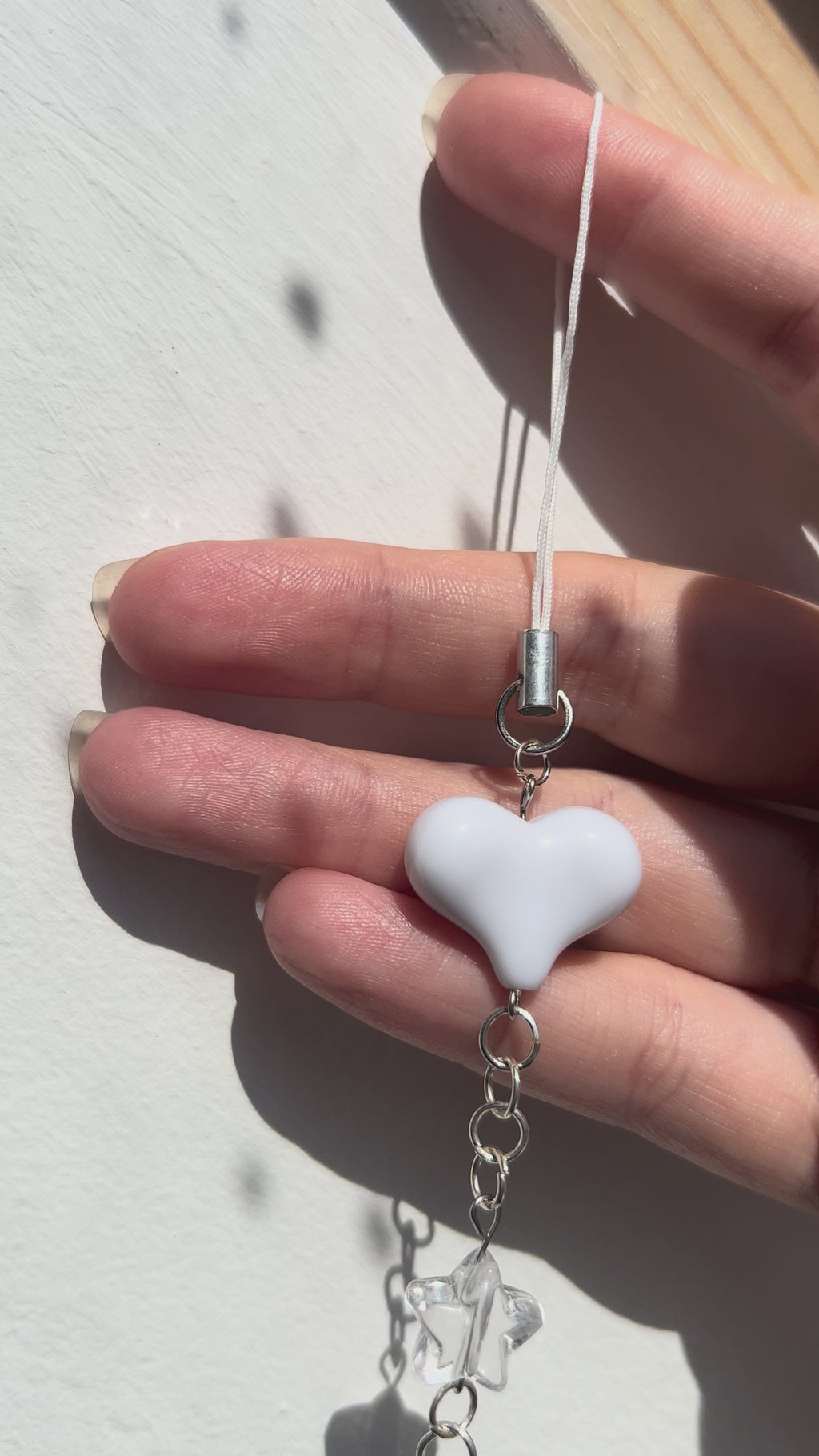 White Heart Charm sling for bags, keys or Phone Accessory