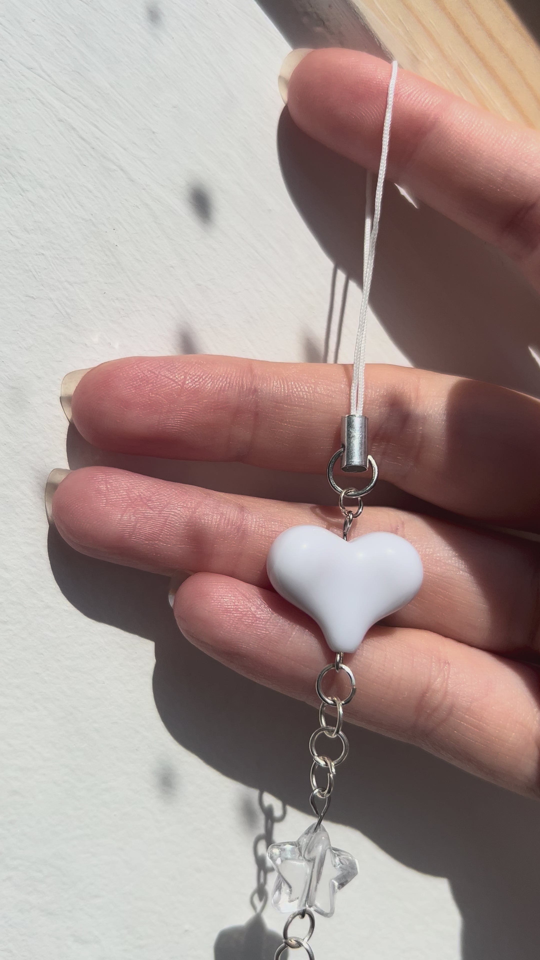 White Heart Charm sling for bags, keys or Phone Accessory