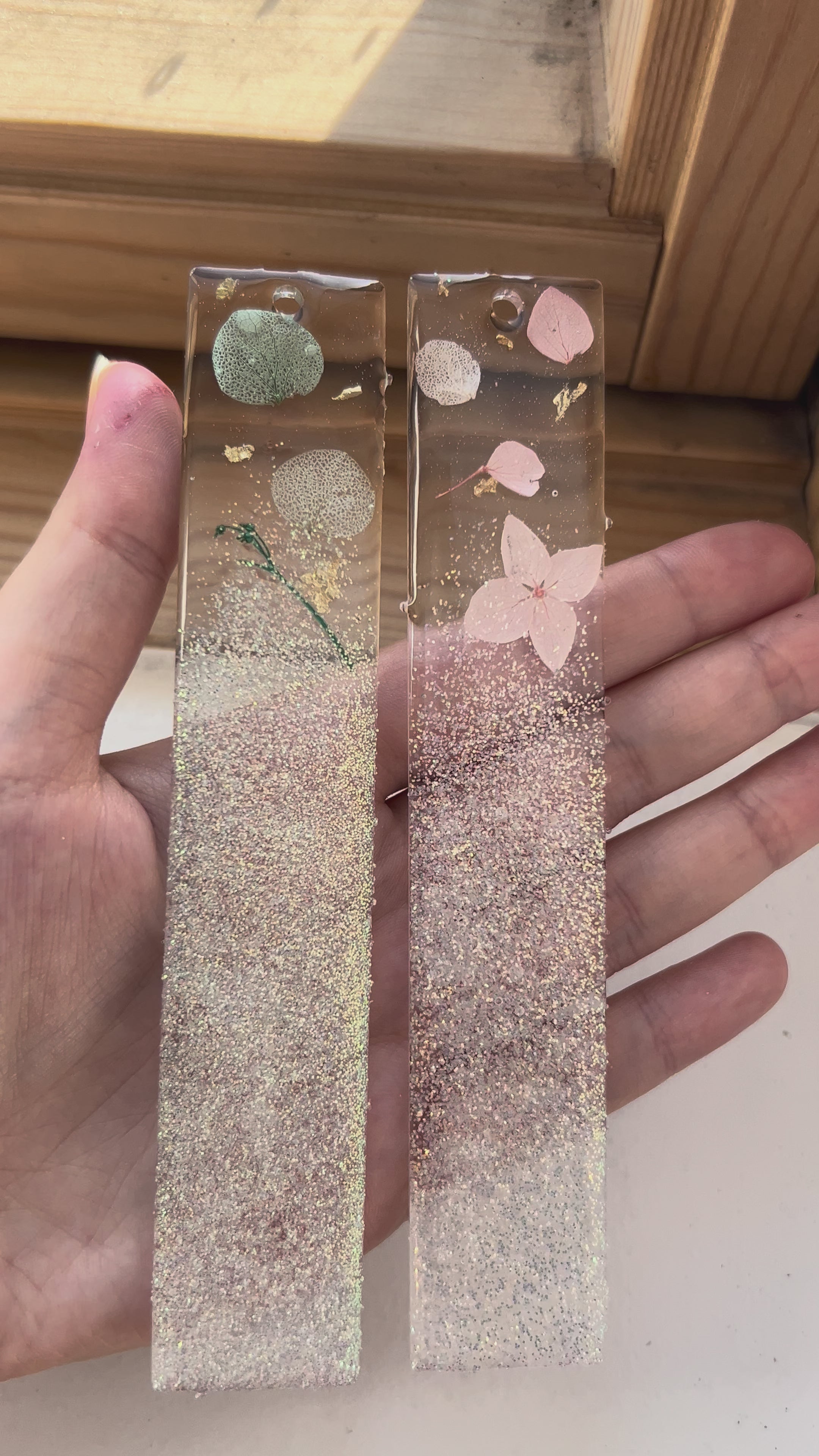 Blue/pink Botanical Glitter Colour Changing Summer Resin Bookmark Personalisable gift.