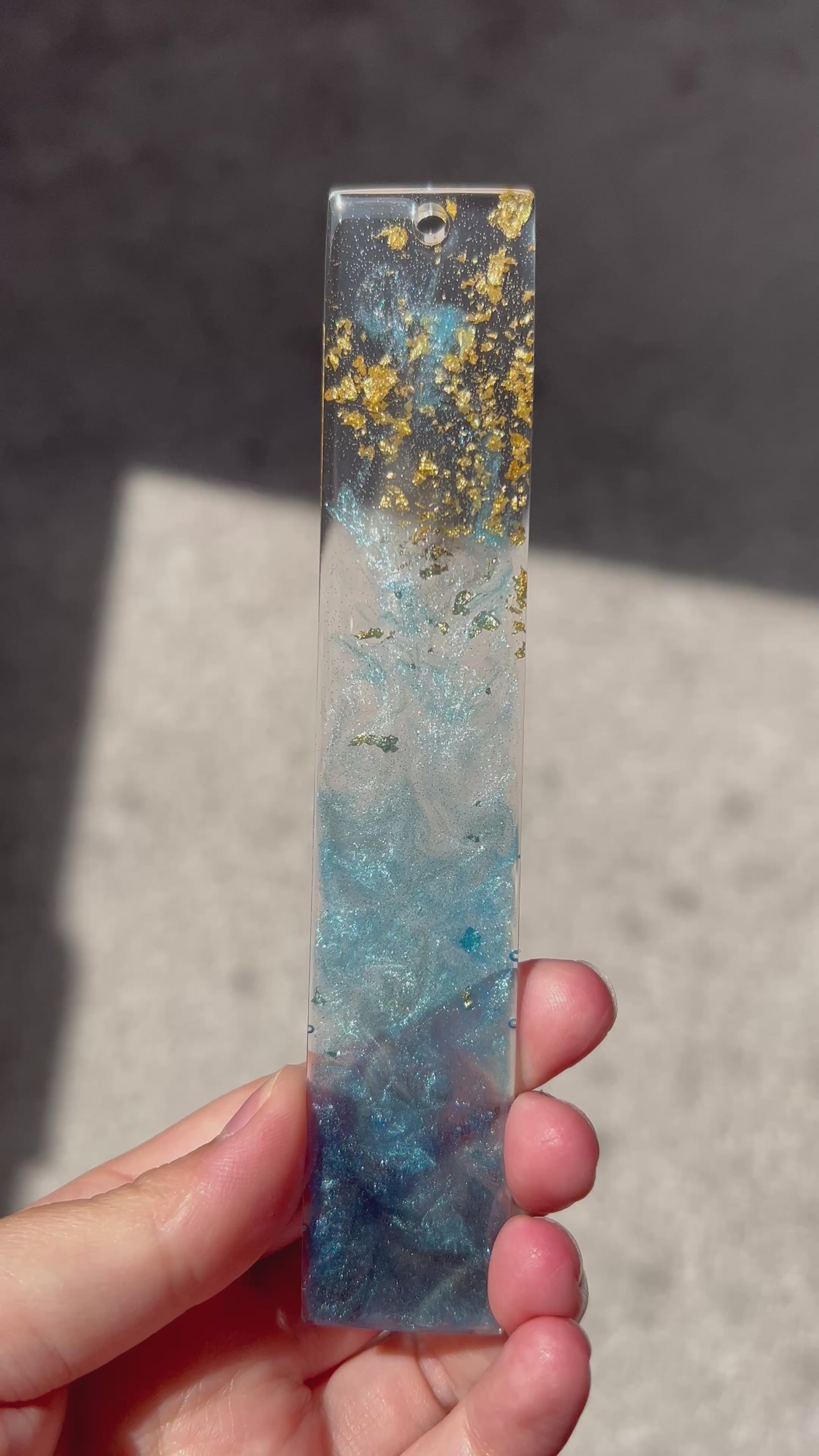 Moon Tears Resin Bookmark - Blue pigment with Gold leaf Design Gift