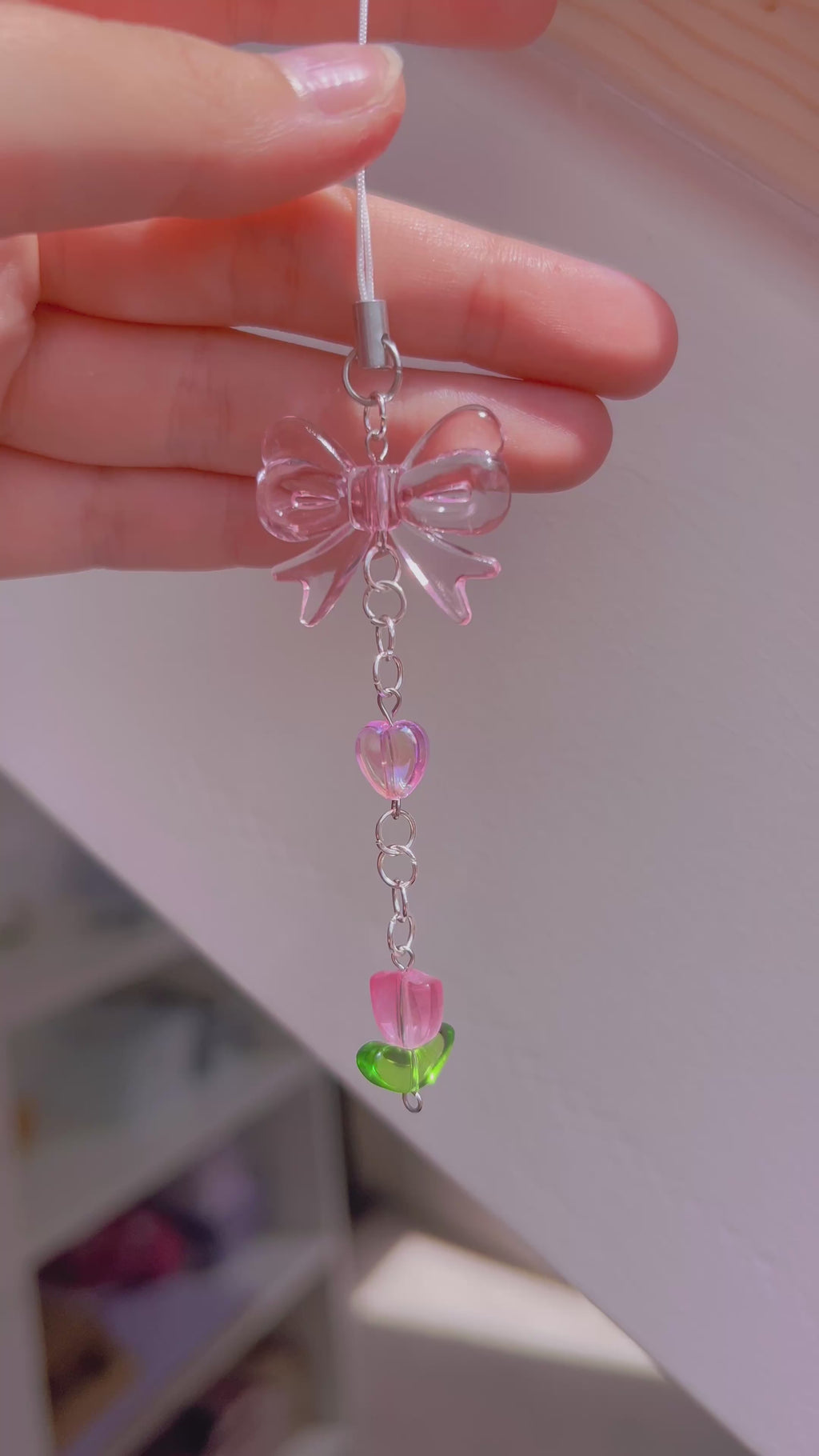 Pink Bow Blossom Charm sling For phones, keys and bag accessory