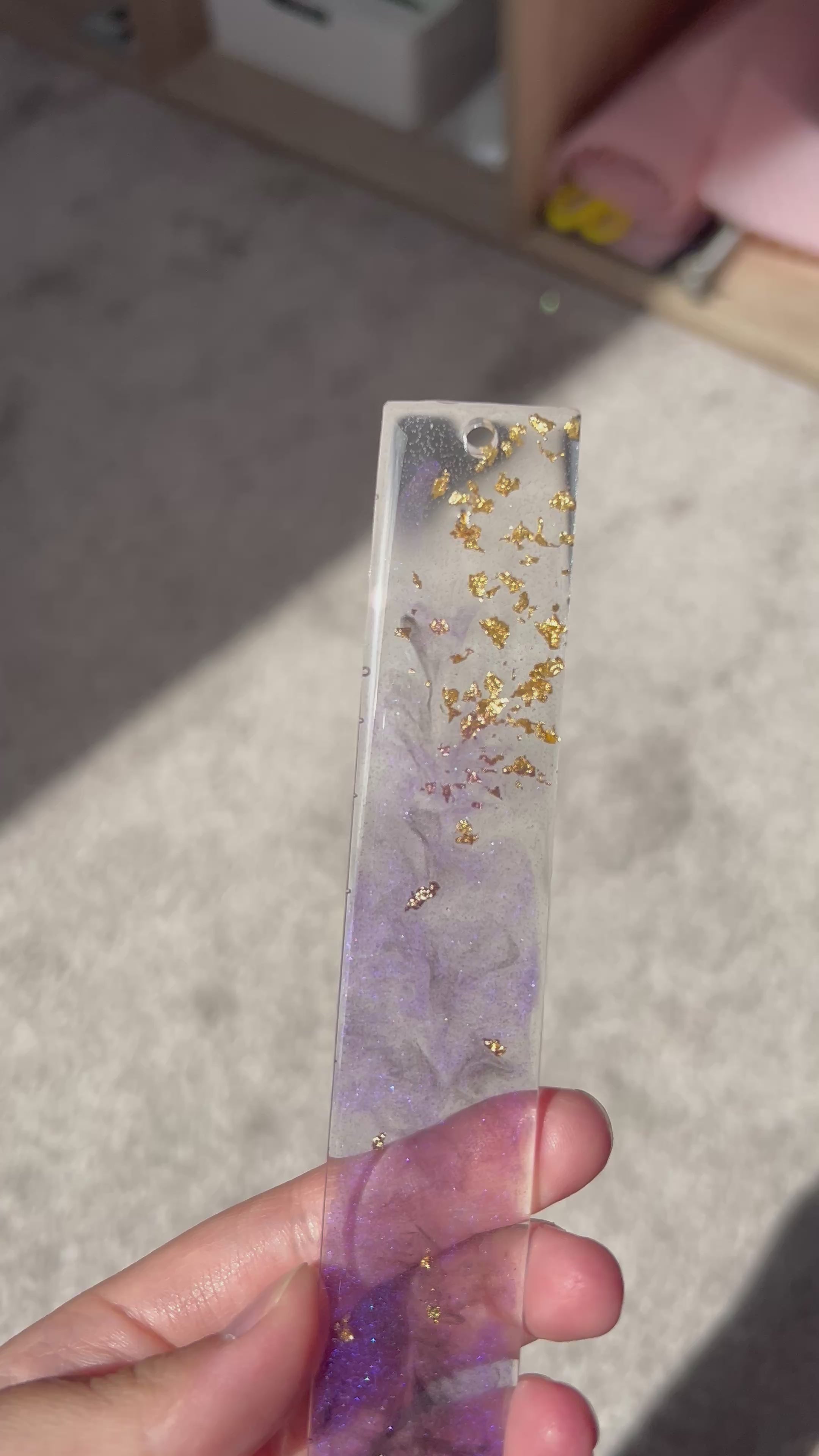 Dream Weaver Resin Bookmark - Purple and Gold leaf Design Gift
