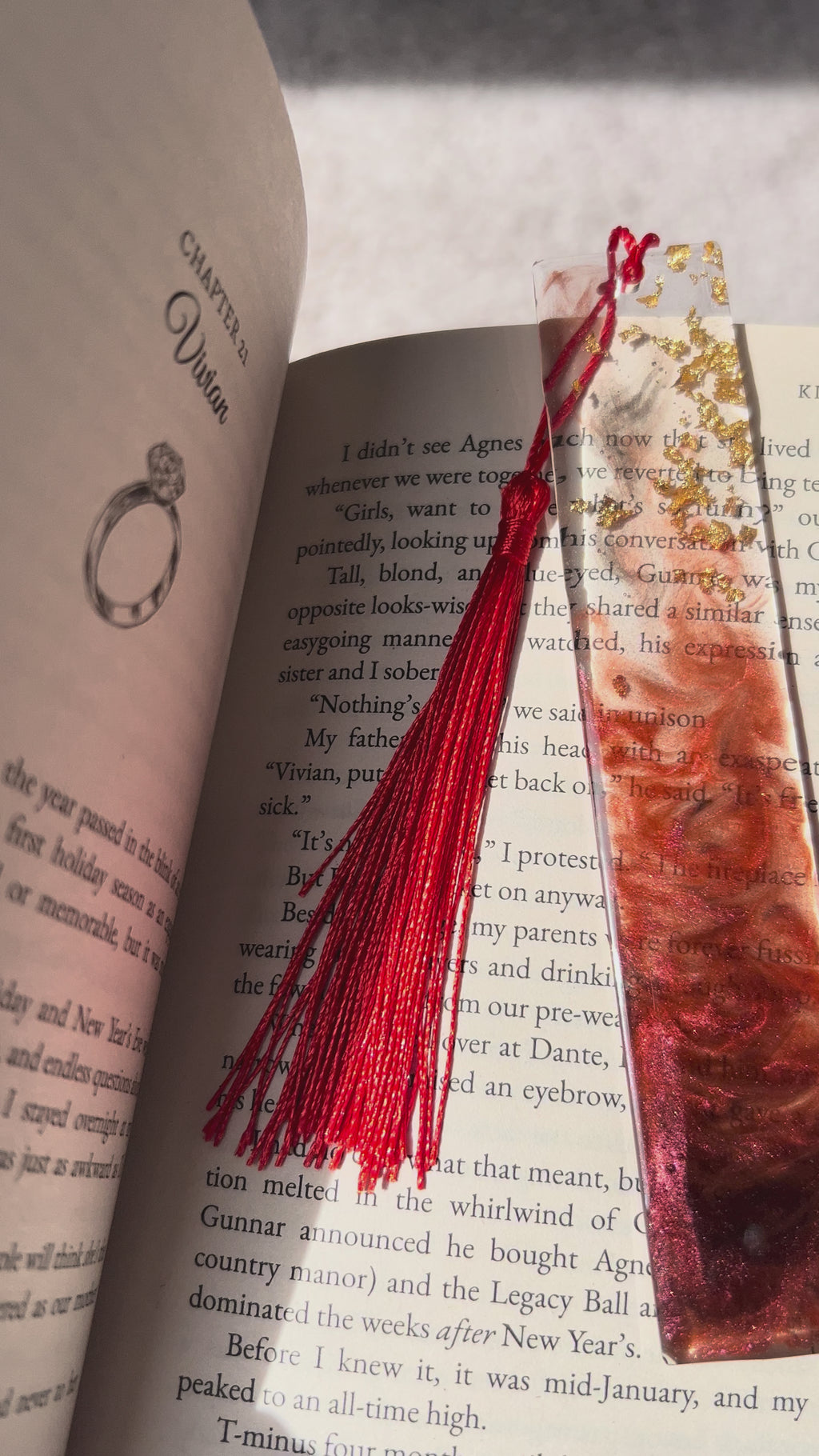 Hearts Desire Potion Archive Resin Bookmark - Red and gold leaf design gift