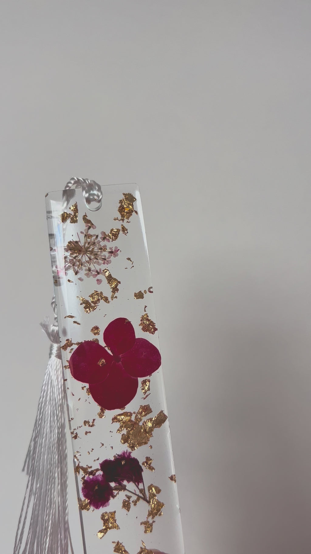 Crimson Bloom Pink Flower Resin bookmark, gold leaf and Personalisable Name, Gift