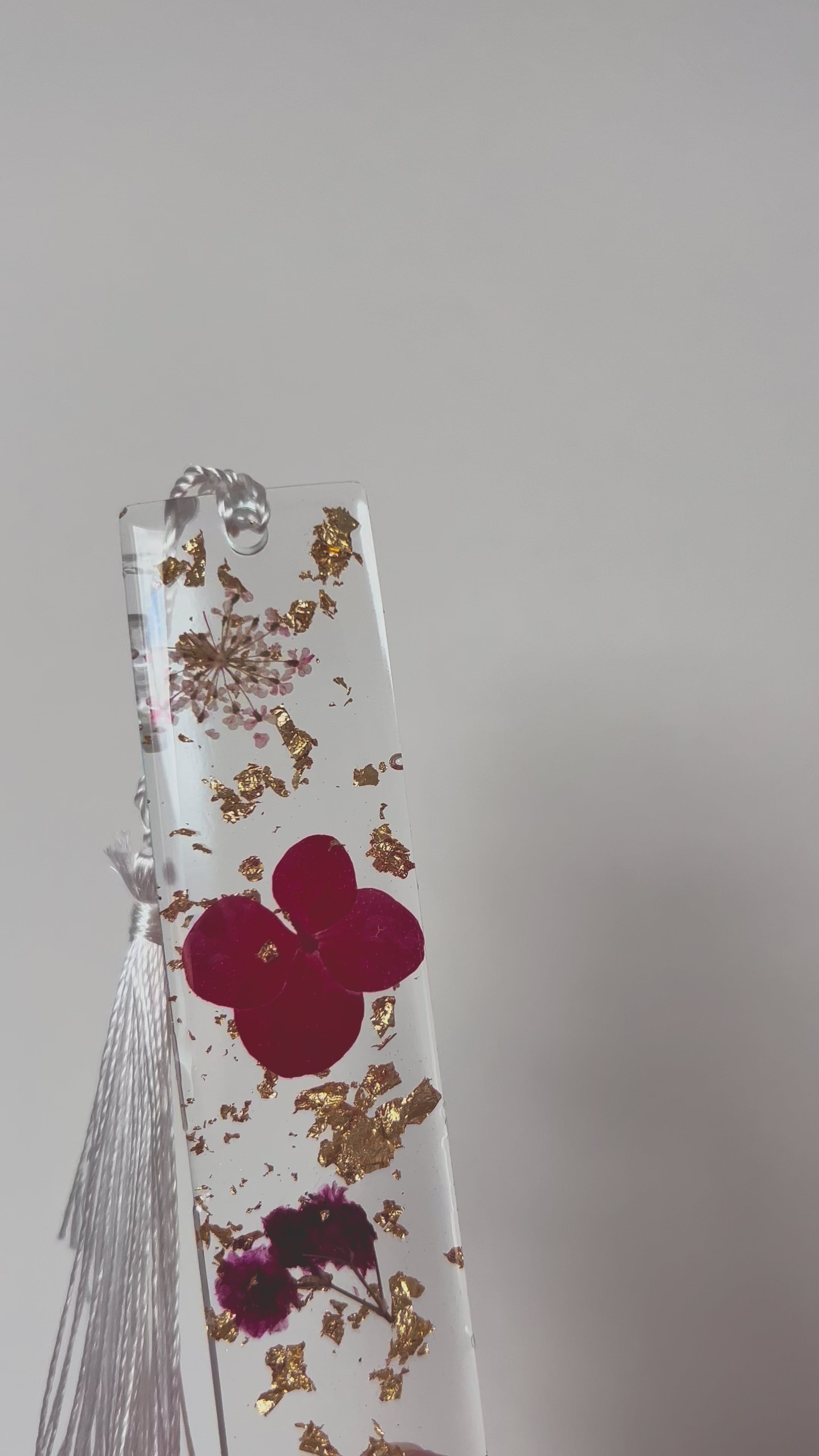 Crimson Bloom Pink Flower Resin bookmark, gold leaf and Personalisable Name, Gift
