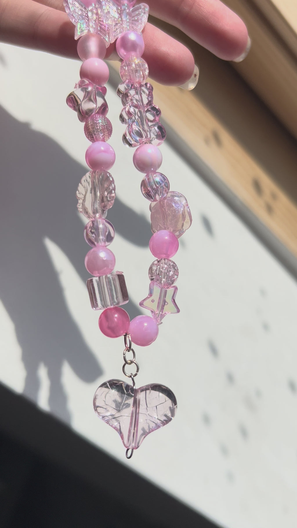 Blush Bloom Phone Charm - Pink Beaded Charm Sling with Heart Pendant